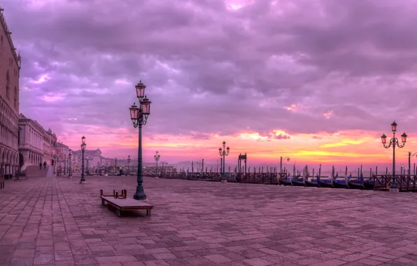 Picture morning, Italy, Venice, promenade, gondola