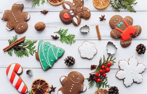 Picture decoration, New Year, cookies, Christmas, Christmas, wood, New Year, cookies, decoration, gingerbread, gingerbread, Merry