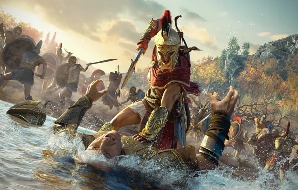 Picture soldiers, Kassandra, Assassins creed, assassin, guards, Artwork, Assassin's Creed Odyssey