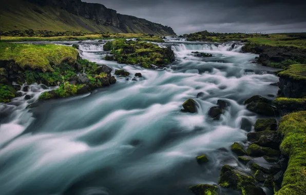 Picture river, waterfall, cascade, Iceland, Iceland, Fossalar River, Река Фоссалар