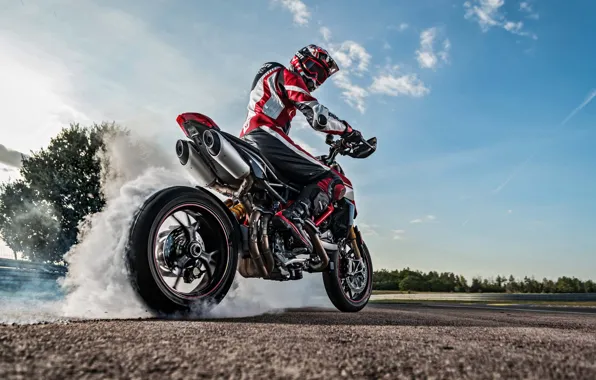 Picture Ducati, sky, bike, smoke, tires, warming up, racing track