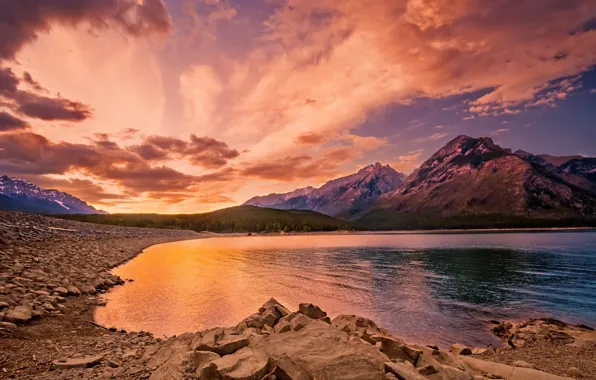 Picture landscape, sunset, mountains, lake