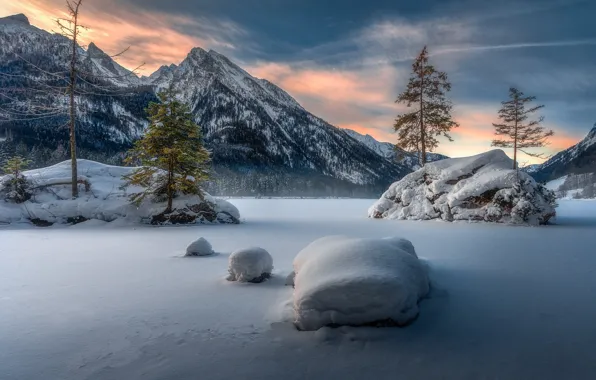 Picture winter, mountains, lake, Germany, Bayern