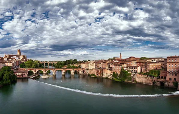 Picture the sky, clouds, river, France, building, home, bridges, France, Tarn River, Albi, Albi, The River …