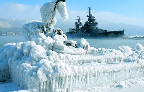 Picture winter, cruiser, Novorossiysk, Mikhail Kutuzov