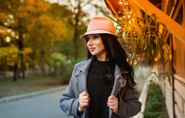Picture look, pose, hair, Girl, hat, brunette, A Diakov George