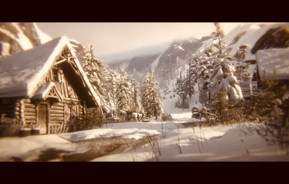 Picture HDR, House, Wood, Winter, Mountain, Snow, Game, Coach, UHD, 4K, Red Dead Redemption 2, Xbox …