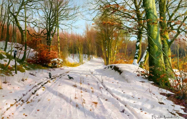 Picture Trees, Snow, Picture, Crows, Peter Merk Of Menstad, Peder Mørk Mønsted, Датский живописец, Лесная тропа …