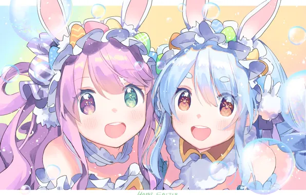 Picture Easter, ears, smile, Usada Pekora, Hololive, виртуальный ютубер, Himemori Luna