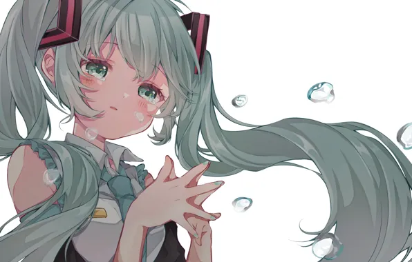 Picture water, girl, drops, Hatsune Miku, Vocaloid