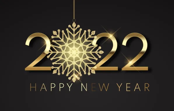 Picture gold, figures, New year, golden, black background, new year, happy, snowflake, decoration, sparkling, 2022
