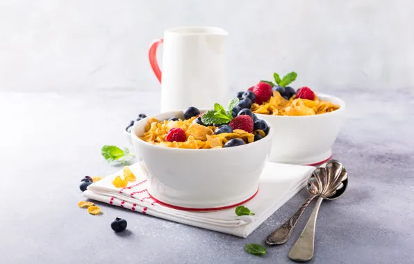 Picture berries, milk, cereal, Iryna Melnyk