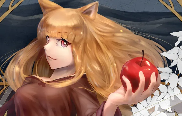 Picture girl, Apple, ears, Spice and Wolf, Holo, Spice And Wolf