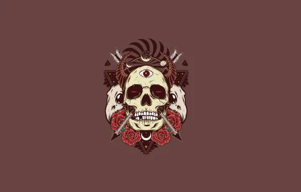 Picture skull, roses, horns, skull, arrows