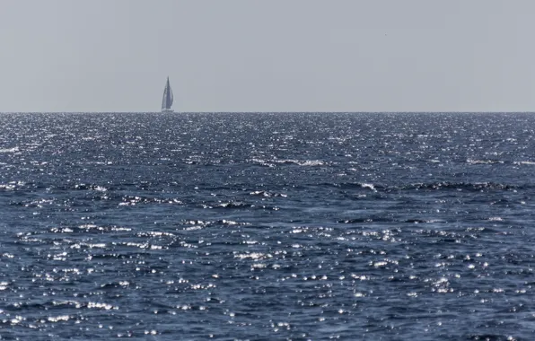 Picture glare, reflection, the ocean, yacht, horizon, silhouette, sail, the vastness, одинокая лодка на горизонте, lonely …