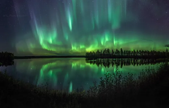 Picture the sky, water, night, nature, lake, Northern lights