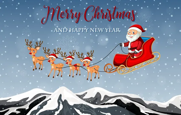 Picture Winter, Christmas, New year, Santa Claus, Deer, Merry Christmas, Sleigh