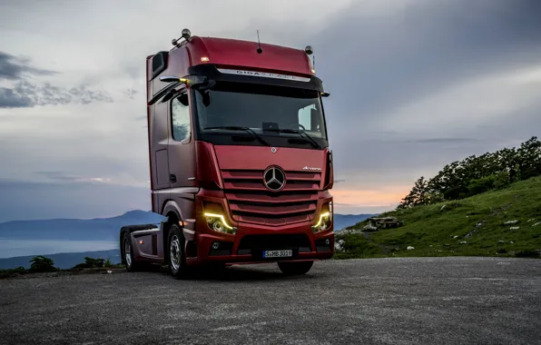 Picture red, lights, Mercedes-Benz, Playground, tractor, 4x2, Actros