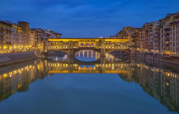 Picture lights, river, Italy, Florence, Old Bridge, Arno