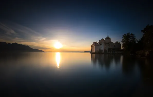 Picture the sky, lake, dawn, Daniel Maier, Castle Chillon
