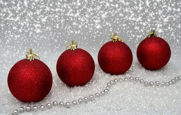 Picture winter, balls, snow, lights, holiday, balls, Christmas, red, New year, beads, light background, Christmas decorations, …