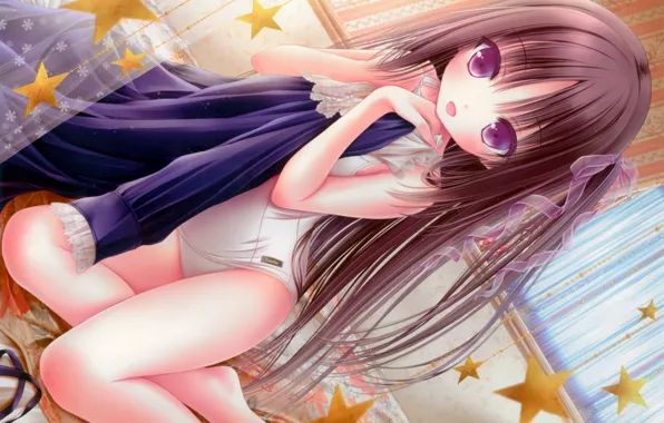 Picture girl, sexy, long hair, brown hair, anime, beautiful, purple eyes, pretty, erotic, swimsuit, attractive, handsome