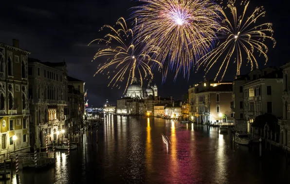 Picture night, lights, holiday, Italy, Venice, New year, fireworks