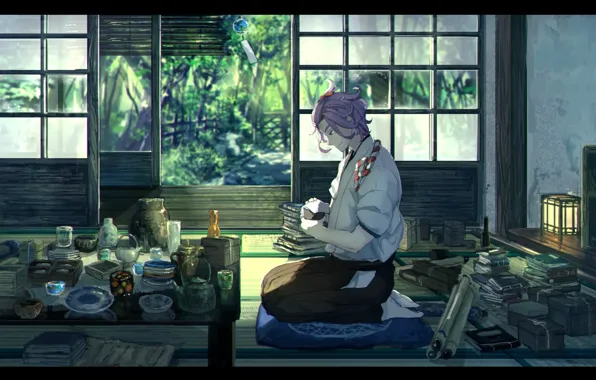 Picture books, cleaning, dishes, Japanese clothing, in the room, Touken Ranbu, sitting on my lap, Kanesa …