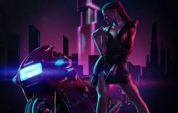 Picture Girl, Night, Music, Neon, Style, Girl, Motorcycle, Fantasy, Ducati, Style, Night, Fiction, Neon, Fiction, Bike, …