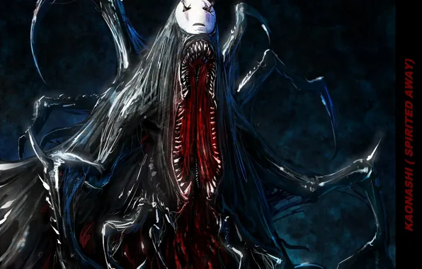 Picture fear, blood, monster, teeth, mask, mouth, horror, faceless, Spirited Away, Spirited away, the tentacles, kaonashi