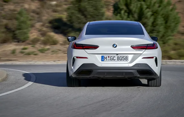 Picture white, coupe, BMW, Gran Coupe, feed, 840i, 8-Series, 2019, the four-door coupe, Eight, G16