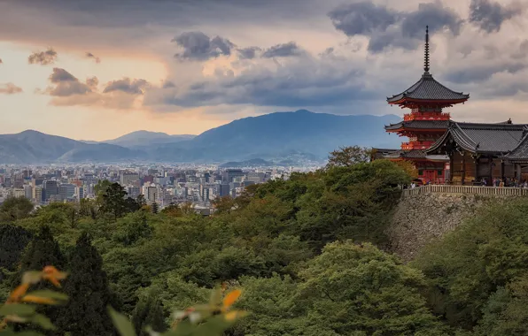 Picture landscape, mountains, nature, the city, Japan, temple, pagoda, Kyoto, Kiyomizu-Dera