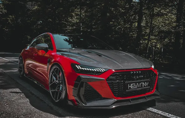 Picture Audi, Red, Road, Audi, Forest, Red, Carbon, Drives, Road, Wheels, Forest, RS7, Sports car, RS7 …