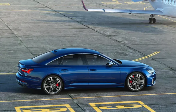 Picture blue, Audi, sedan, side, Audi A6, 2019, Audi S6