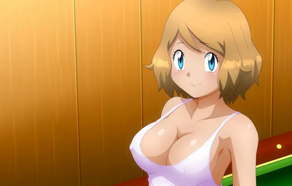 Picture girl, sexy, cleavage, blouse, boobs, anime, beautiful, short hair, pretty, erotic, blonde, breasts, Pokemon, sexy …