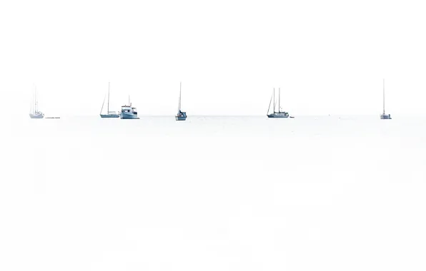 Picture ocean, smoke, fog, boats, white out