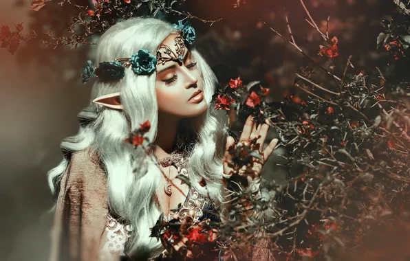 Picture flowers, nature, elf, fantasy