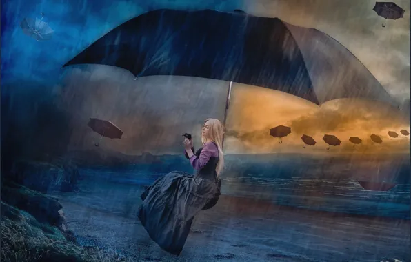 Picture girl, umbrella, fantasy, umbrellas, photoart