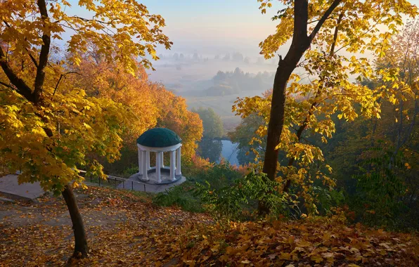 Picture autumn, trees, Park, river, foliage, Ukraine, rotunda, Andrew Kazuno, Sednev, River Of Dreams