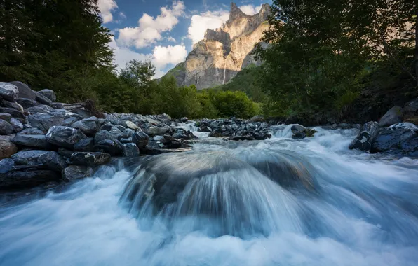 Picture landscape, mountains, nature, river, stones, for, France, Alps