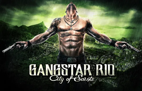 Picture rain, guy, torso, green background, Raul, Gangstar Rio: City of Saints
