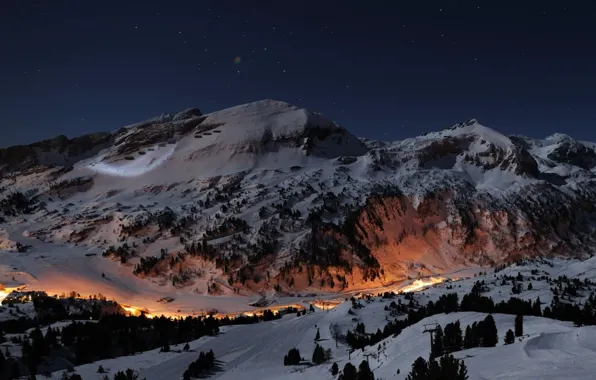 Picture snow, mountains, night, ski resort