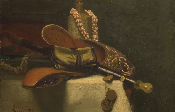 Picture oil, picture, canvas, 1873, August Allele, August Allebe, Still life with Eastern Slippers