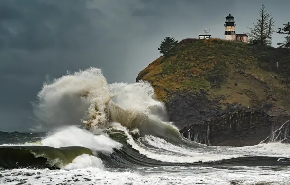 Picture sea, wave, squirt, storm, rock, shore, wave, lighthouse
