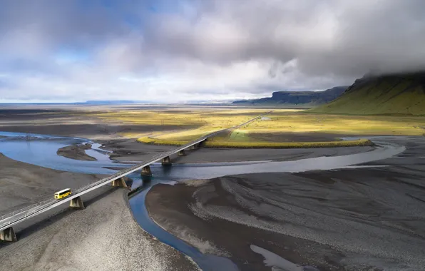 Picture bridge, valley, Iceland, Vestur-Skaftafellssysla