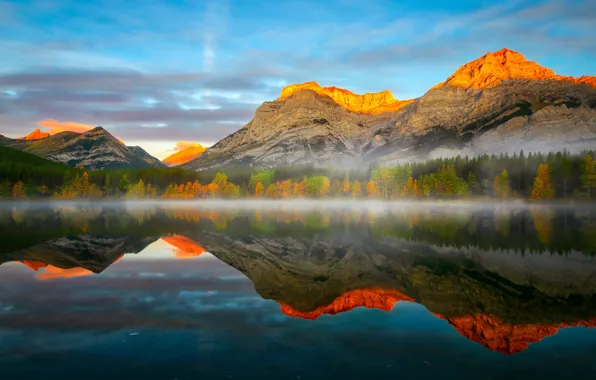 Picture autumn, mountains, nature, fog, mountain lake