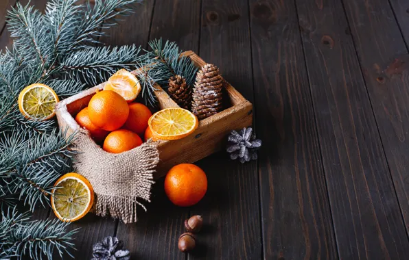 Picture new year, slices, orange, decor, tangerines