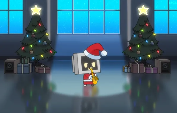Picture music, tree, robot, Santa