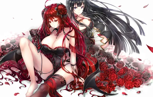 Picture two, Girls, anime, Roses, king's raid