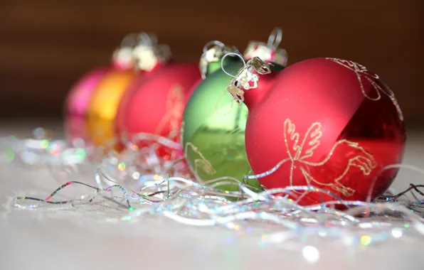 Picture winter, the rain, balls, holiday, balls, Shine, blur, Christmas, New year, colorful, bokeh, Christmas decorations, …